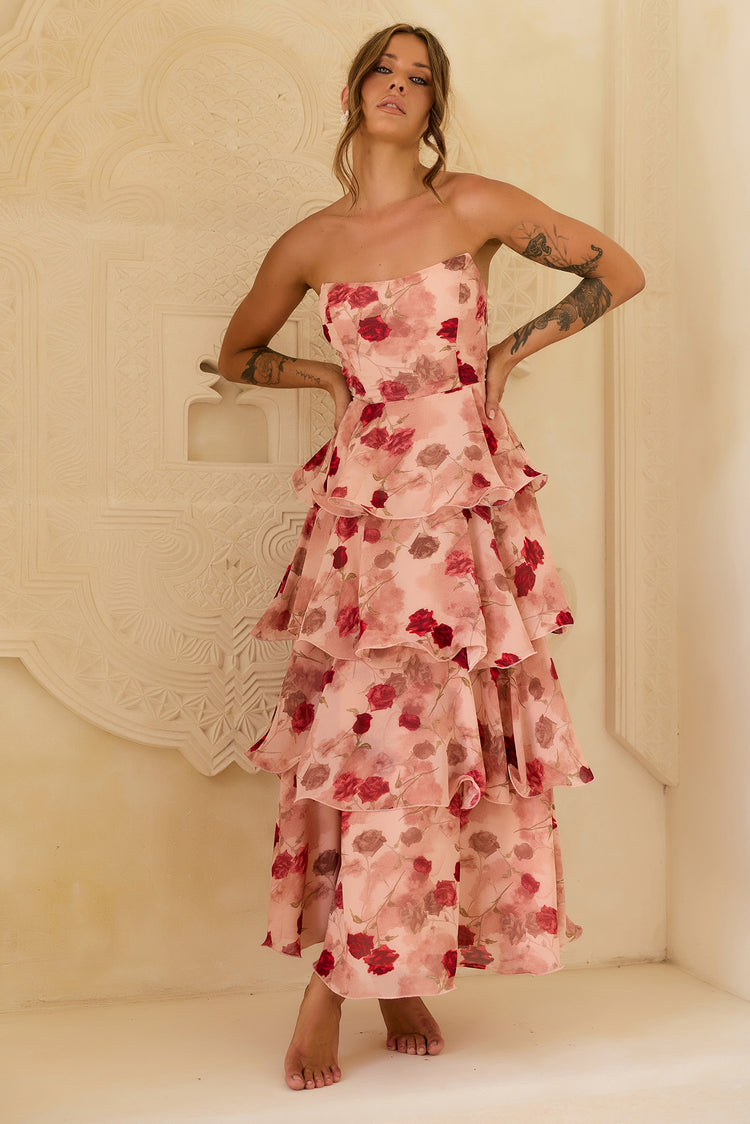 Showered With Love Chiffon Maxi Dress - Blush for women