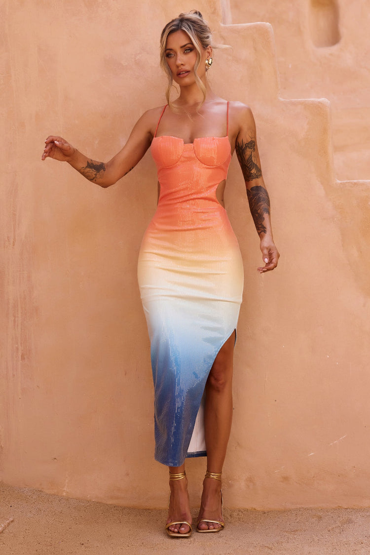 So Lively Midi Dress - Orange Multi for women