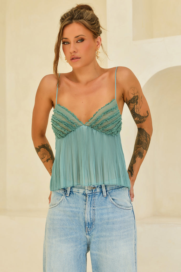Soft Moonlit Chiffon Top - Sage for women
