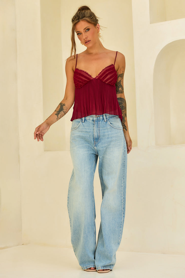 Soft Moonlit Chiffon Top - Wine for women