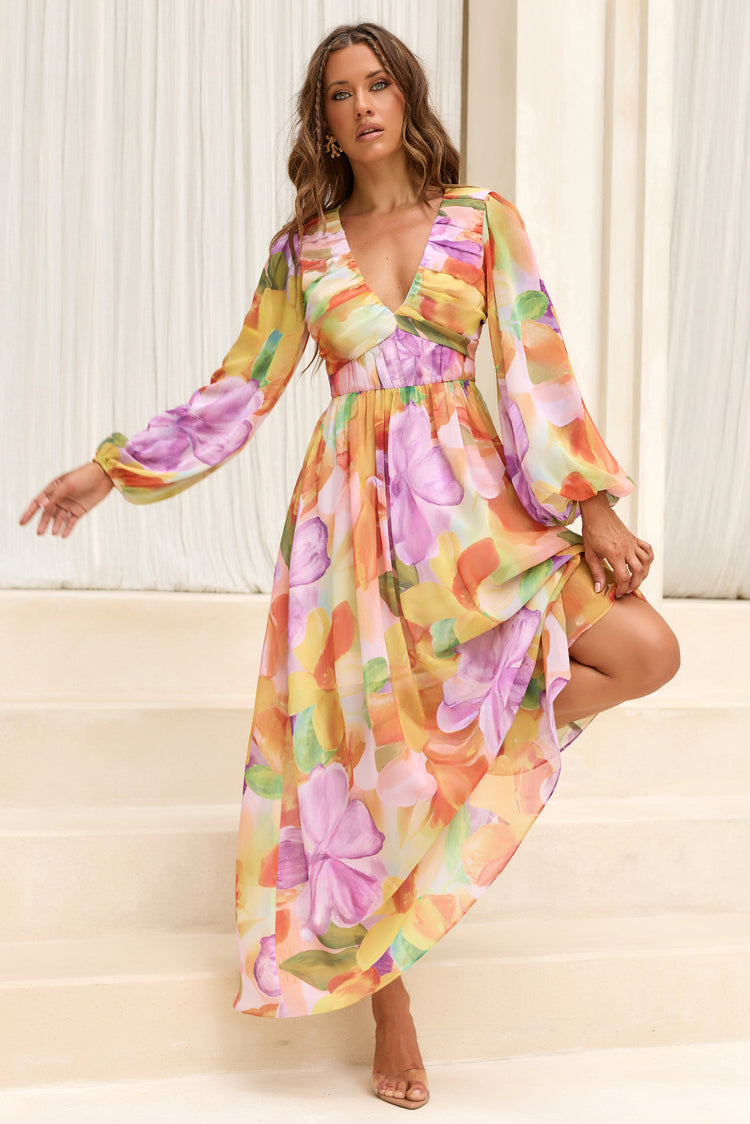 Soft Seduction Chiffon Maxi Dress - Orange Multi for women