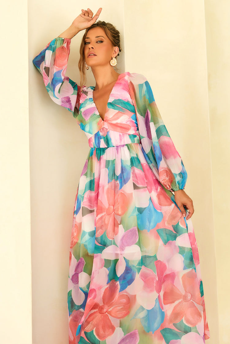 Soft Seduction Chiffon Maxi Dress - Pink Multi for women