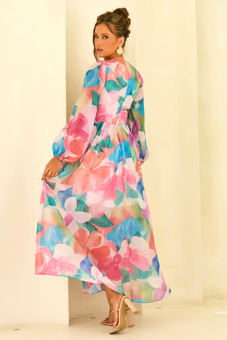 Soft Seduction Chiffon Maxi Dress - Pink Multi for women