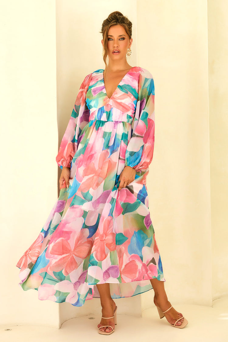 Soft Seduction Chiffon Maxi Dress - Pink Multi for women