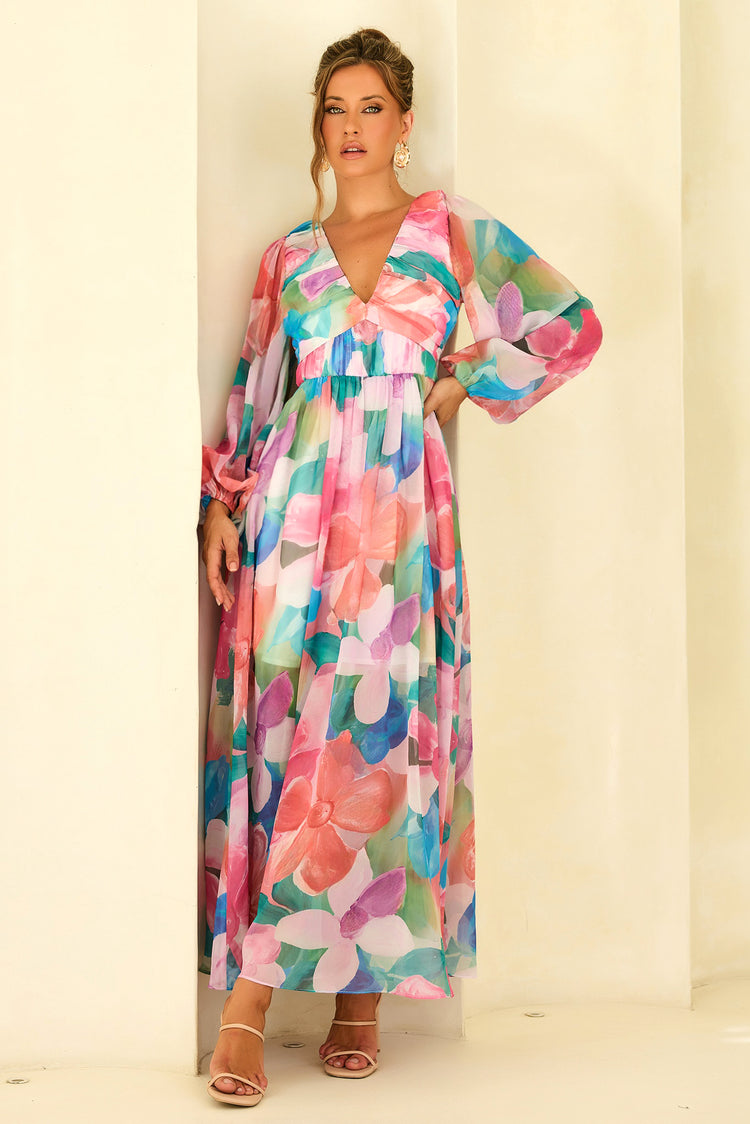 Soft Seduction Chiffon Maxi Dress - Pink Multi for women