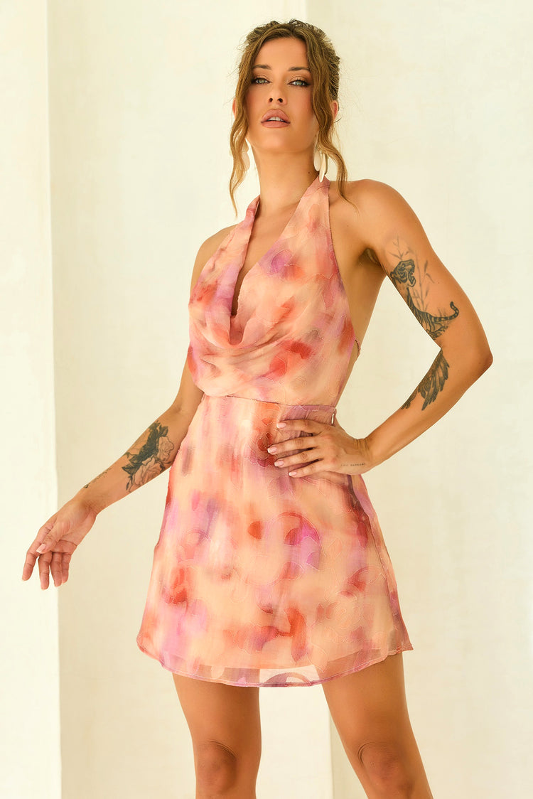 Solara Rose Chiffon Mini Dress - Rose Multi for women