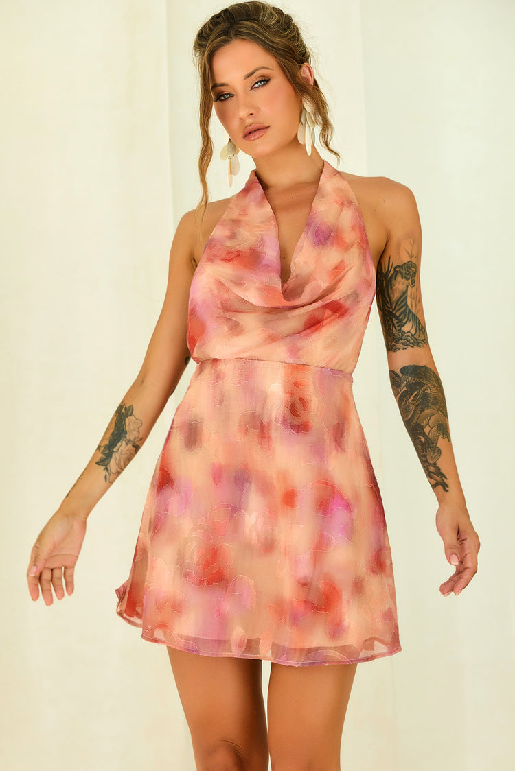 Solara Rose Chiffon Mini Dress - Rose Multi for women