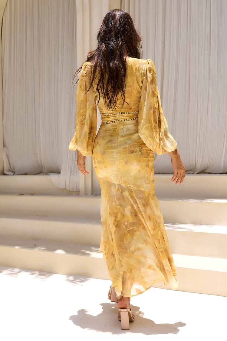 Solstice Bloom Chiffon Maxi Dress - Yellow - Stylish DRESSES