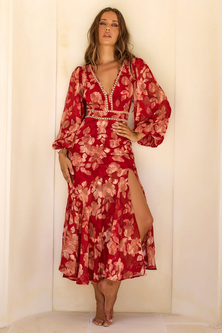 Solstice Waltz Chiffon Maxi Dress - Red for women