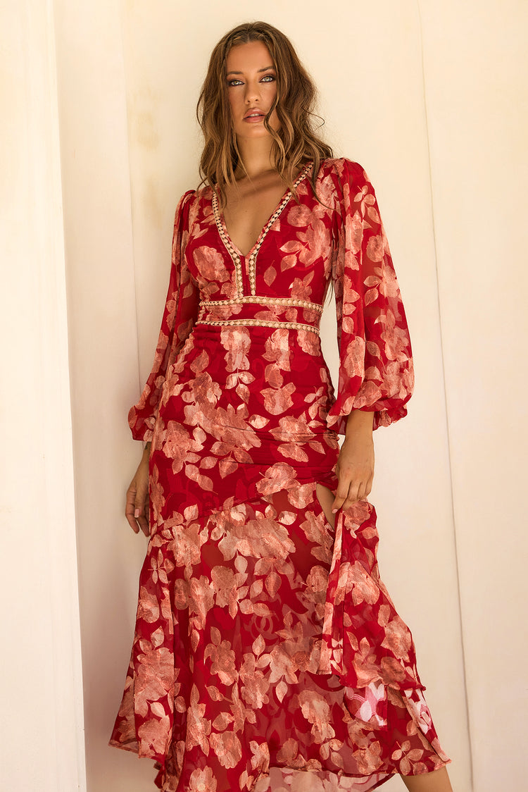 Solstice Waltz Chiffon Maxi Dress - Red for women