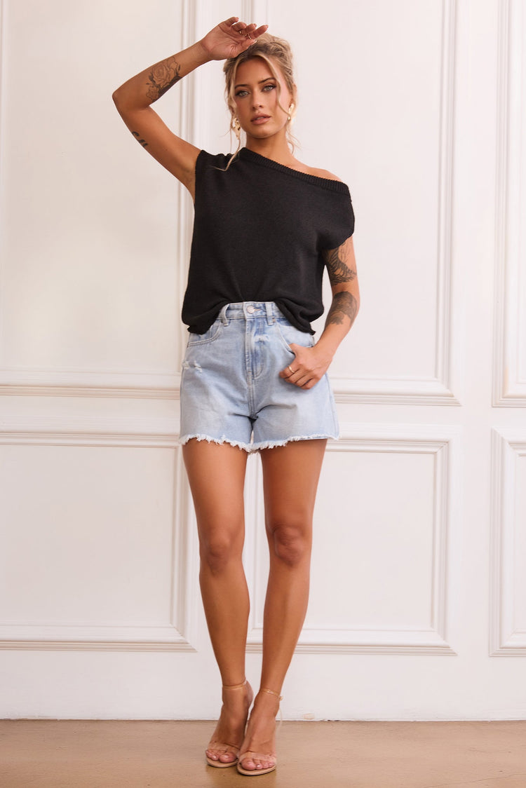 Soul Searching Denim Shorts - Washed Blue for women