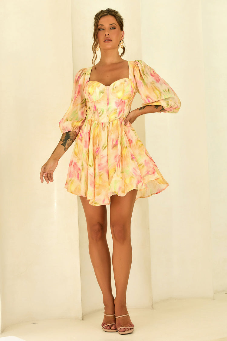 Soulful Days Woven Mini Dress - Yellow Multi for women