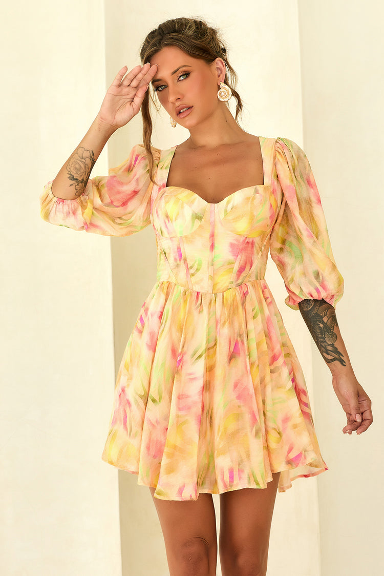 Soulful Days Woven Mini Dress - Yellow Multi for women