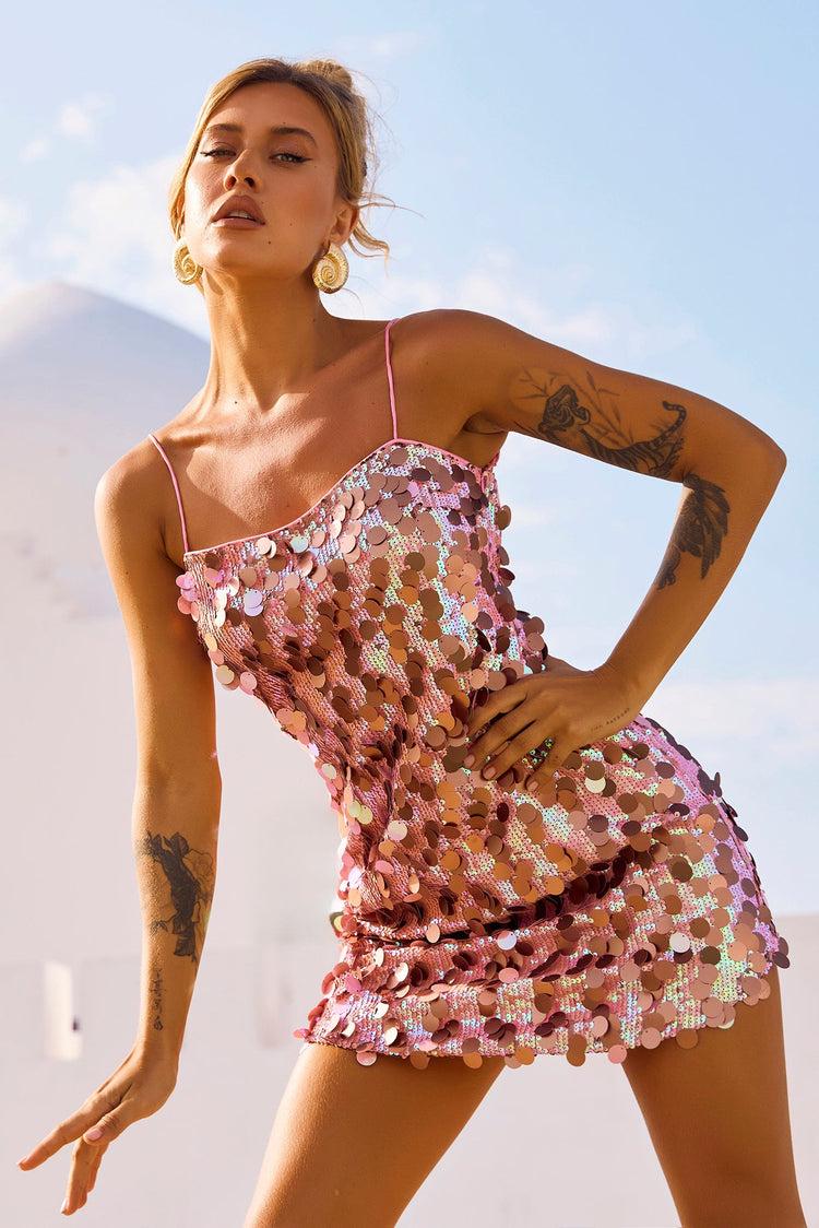 Sparks Fly Mini Dress - Pink Gold for women
