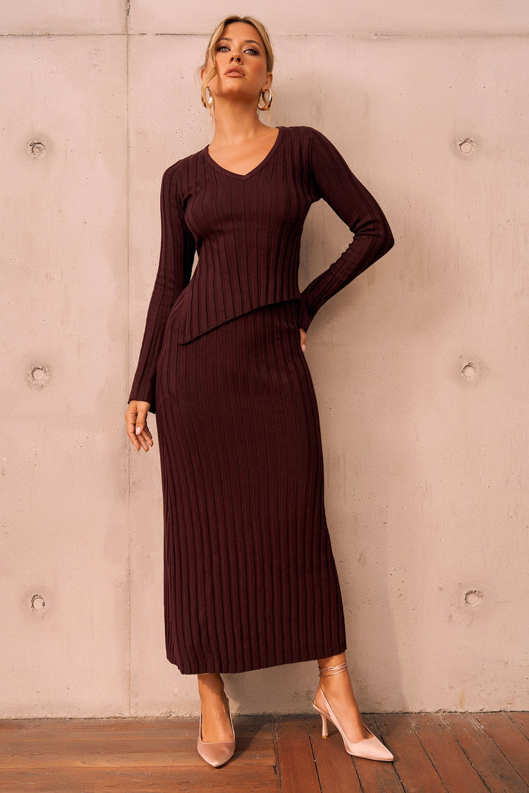 Sprint To The Finish Knit Top - Chocolate for women
