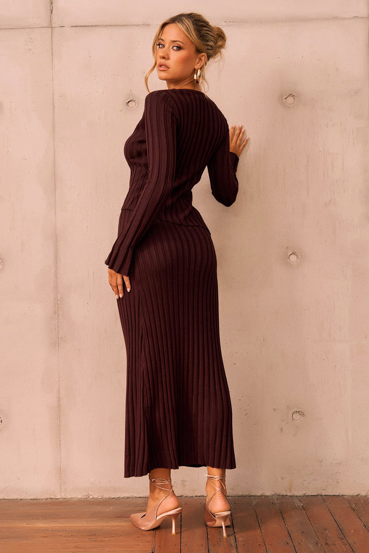 Sprint To The Finish Knit Top - Chocolate for women