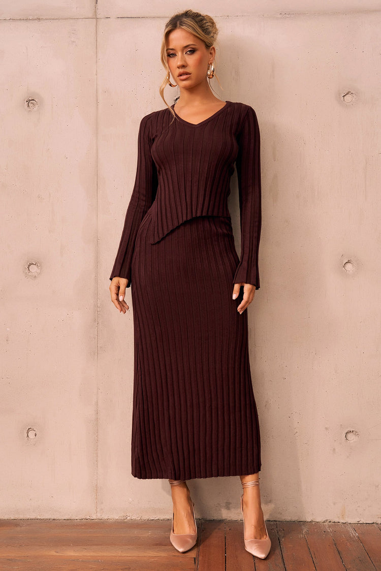 Sprint To The Finish Knit Top - Chocolate for women