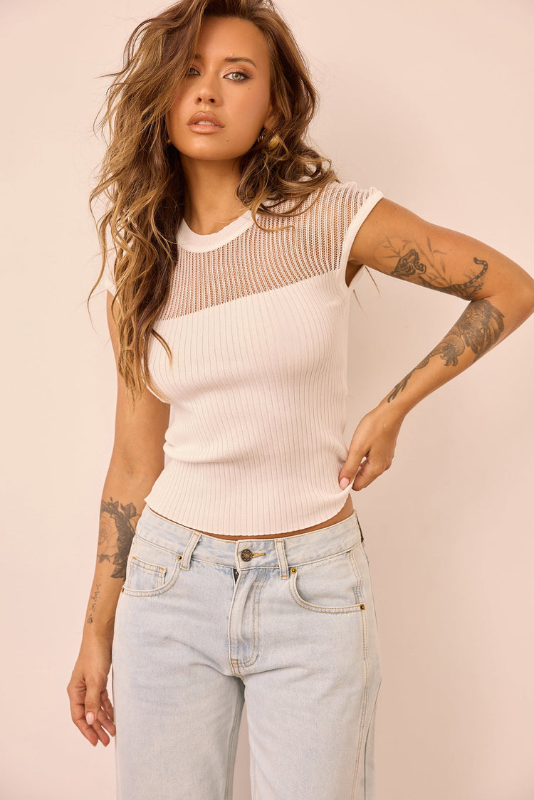 Starlit Dreams Knit Top - White for women