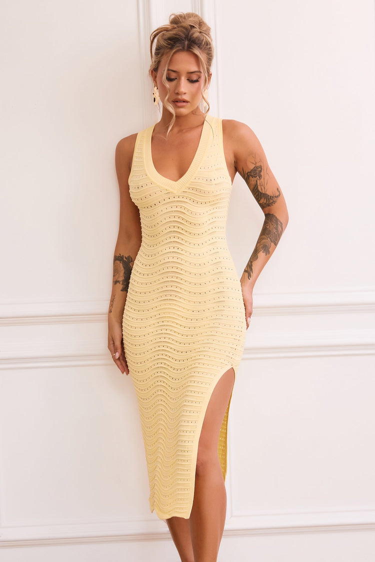 Starting Line Knit Midi Dress - Yellow for women