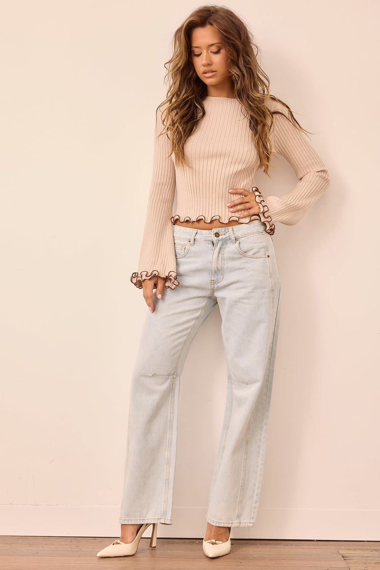 Sugarcurl Knit Top - Beige for women