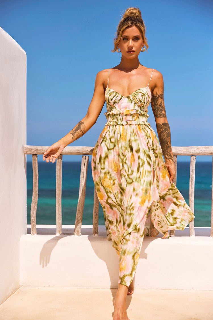 Sun Lover Maxi Dress - Green Multi for women