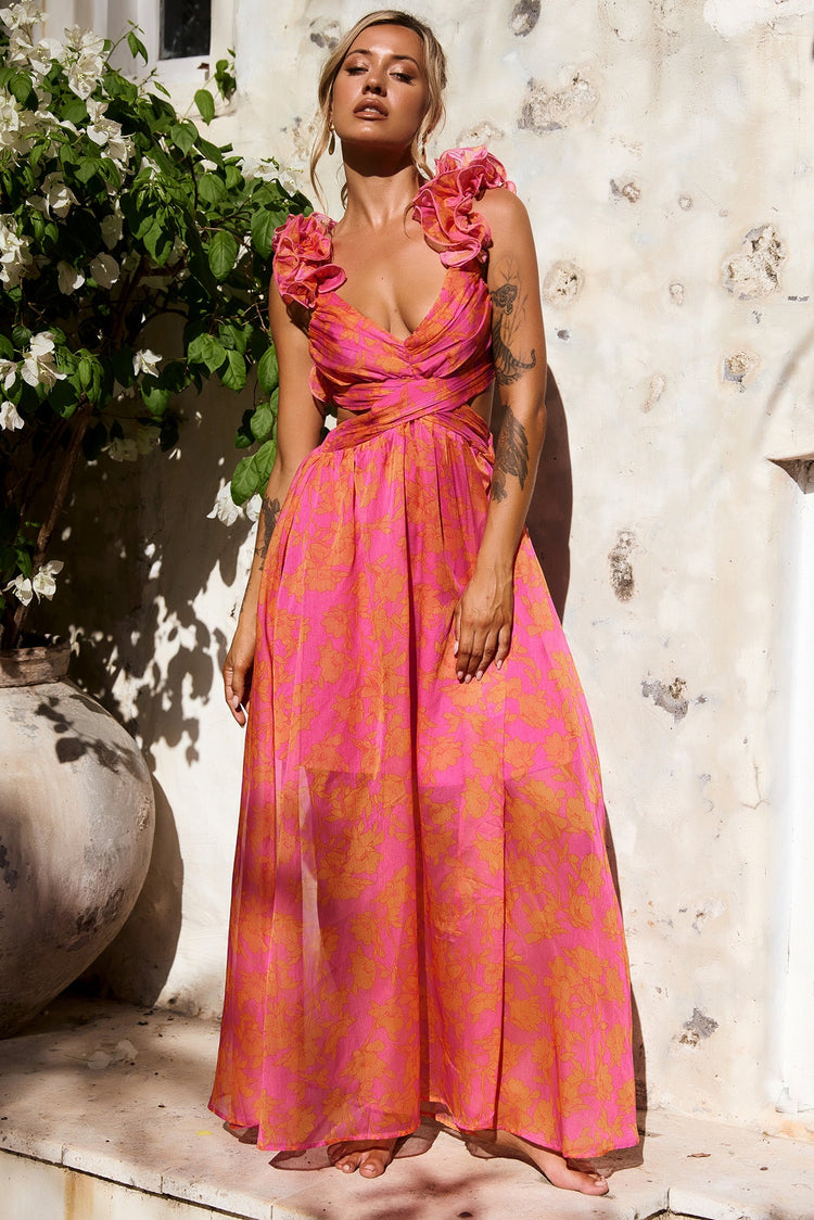 Sunset Paint Maxi Dress - Pink Orange for women