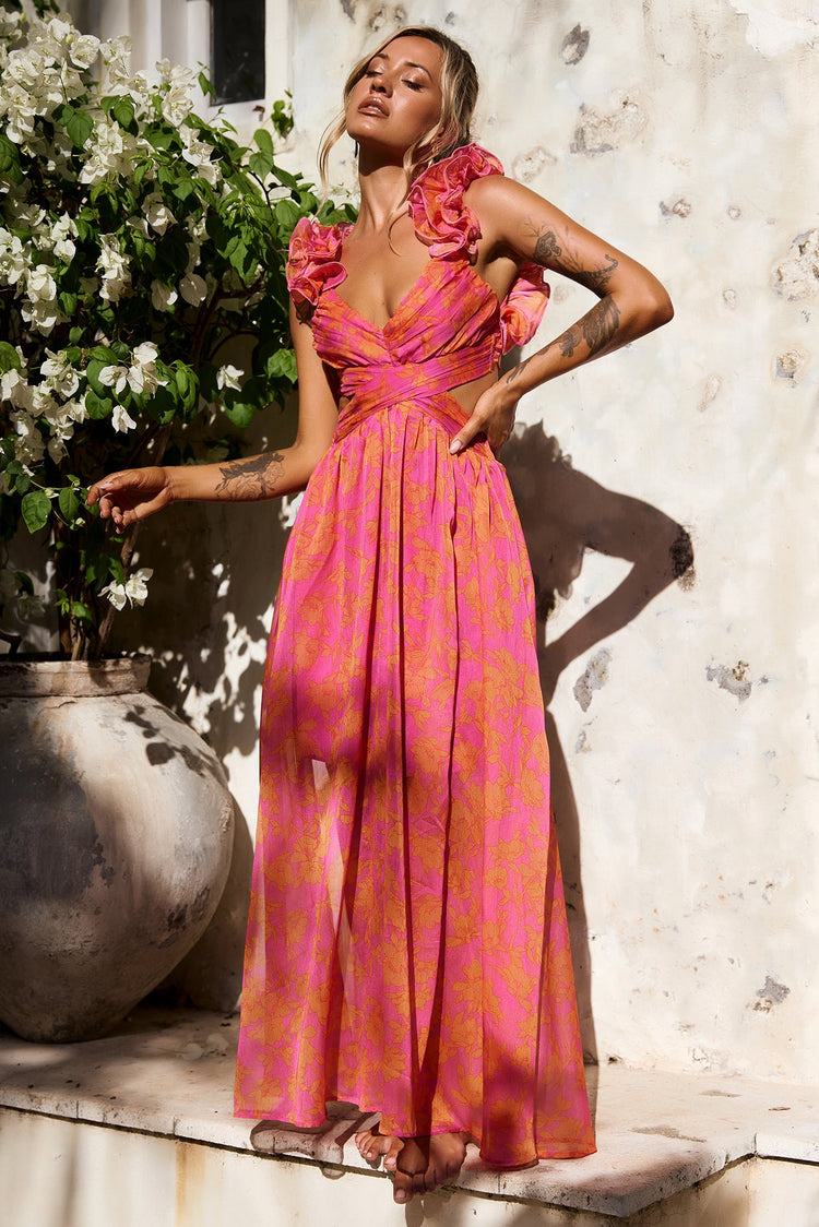 Sunset Paint Maxi Dress - Pink Orange for women