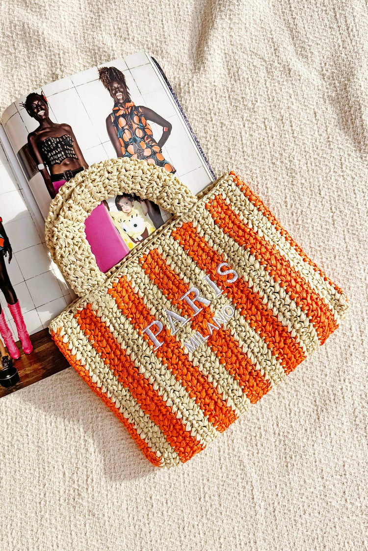 Sunset Stroll Raffia Bag - Orange Beige for women