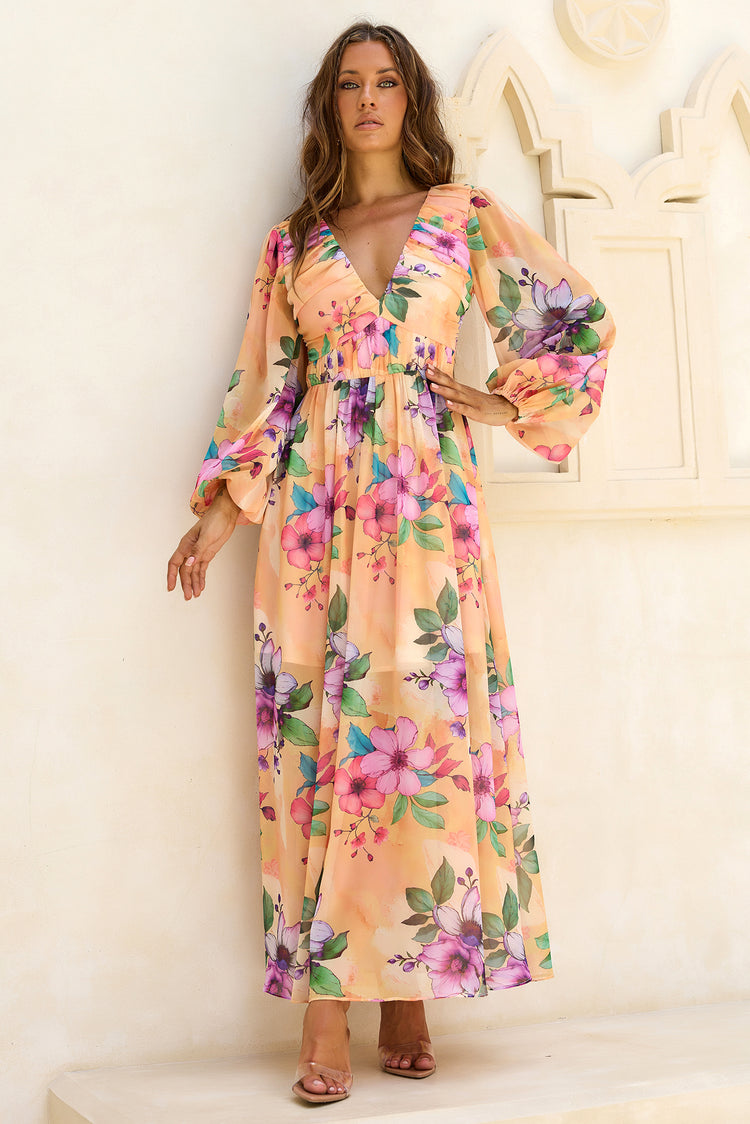 Sweet Charm Chiffon Maxi Dress - Yellow Multi for women