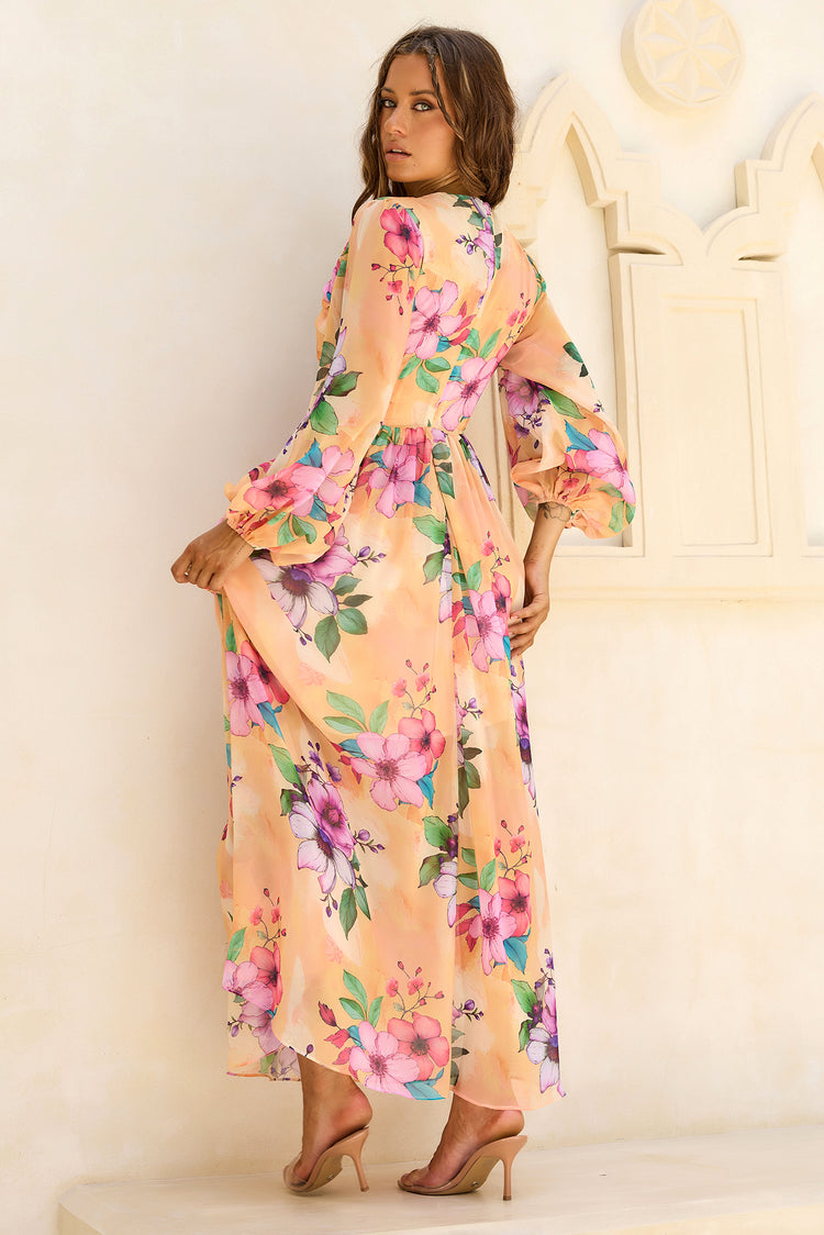 Sweet Charm Chiffon Maxi Dress - Yellow Multi for women