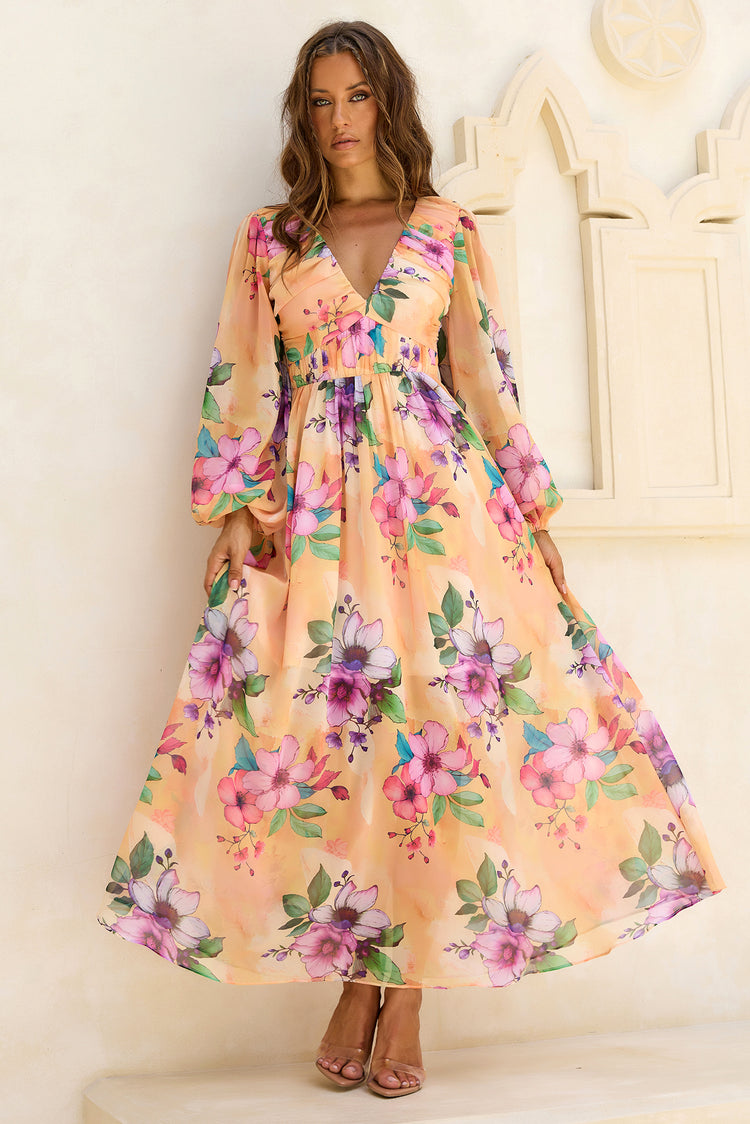 Sweet Charm Chiffon Maxi Dress - Yellow Multi for women
