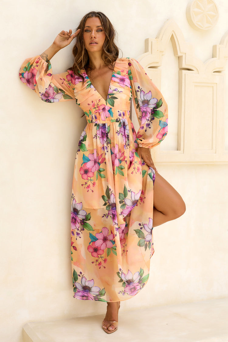 Sweet Charm Chiffon Maxi Dress - Yellow Multi for women