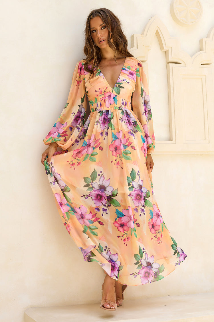 Sweet Charm Chiffon Maxi Dress - Yellow Multi for women
