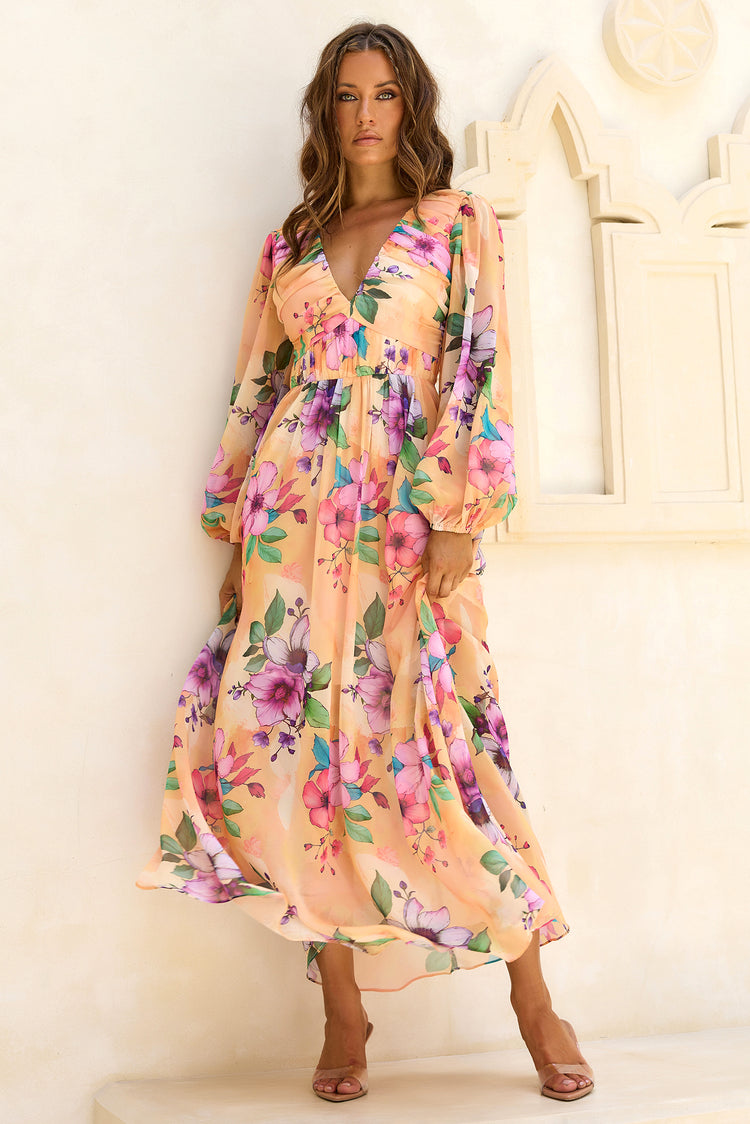 Sweet Charm Chiffon Maxi Dress - Yellow Multi for women