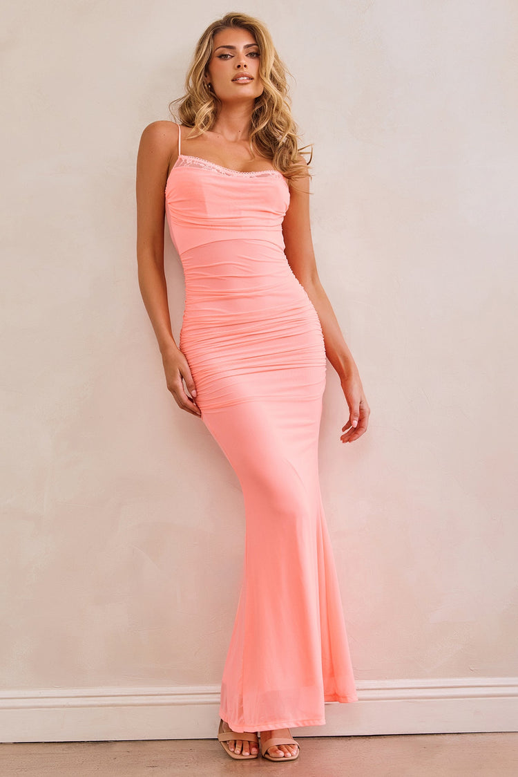 Talk To Me Maxi Dress - Neon Peach for women