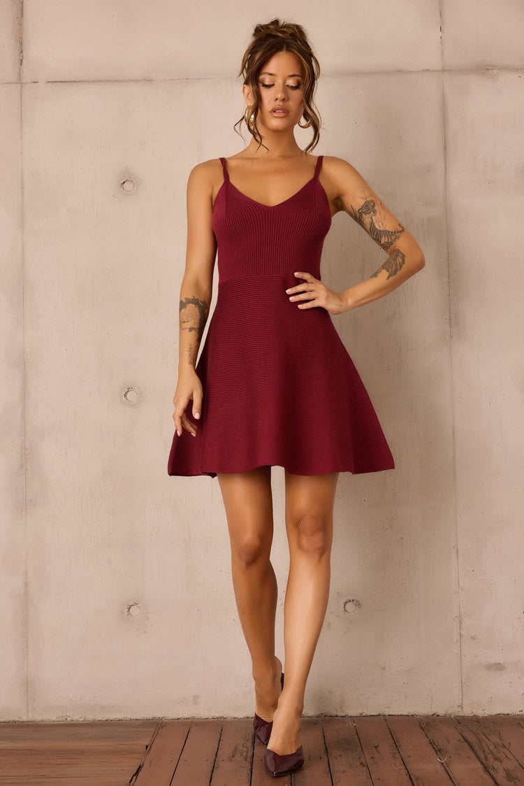 Tasha Knit Mini Dress Set - Wine for women