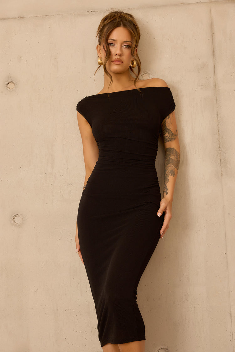Terracotta Whisper Midi Dress - Black for women