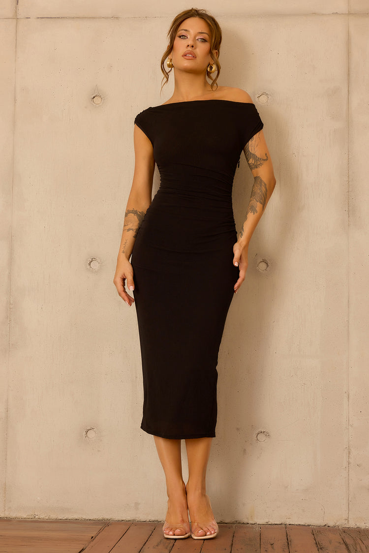 Terracotta Whisper Midi Dress - Black for women
