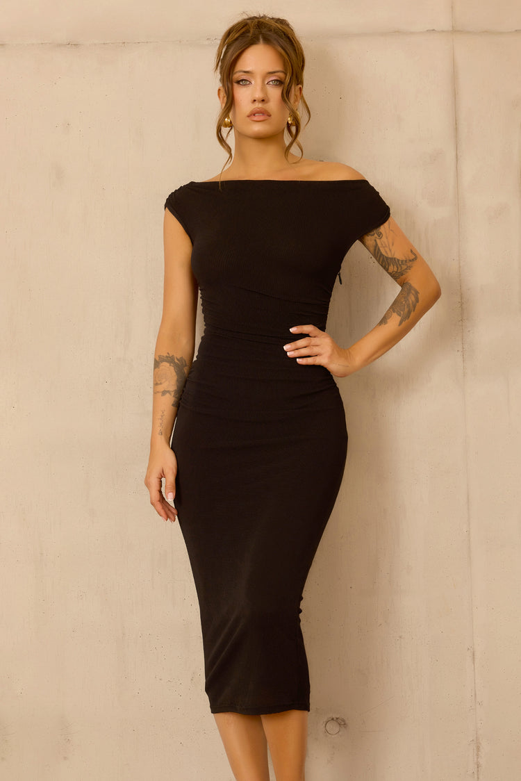 Terracotta Whisper Midi Dress - Black for women