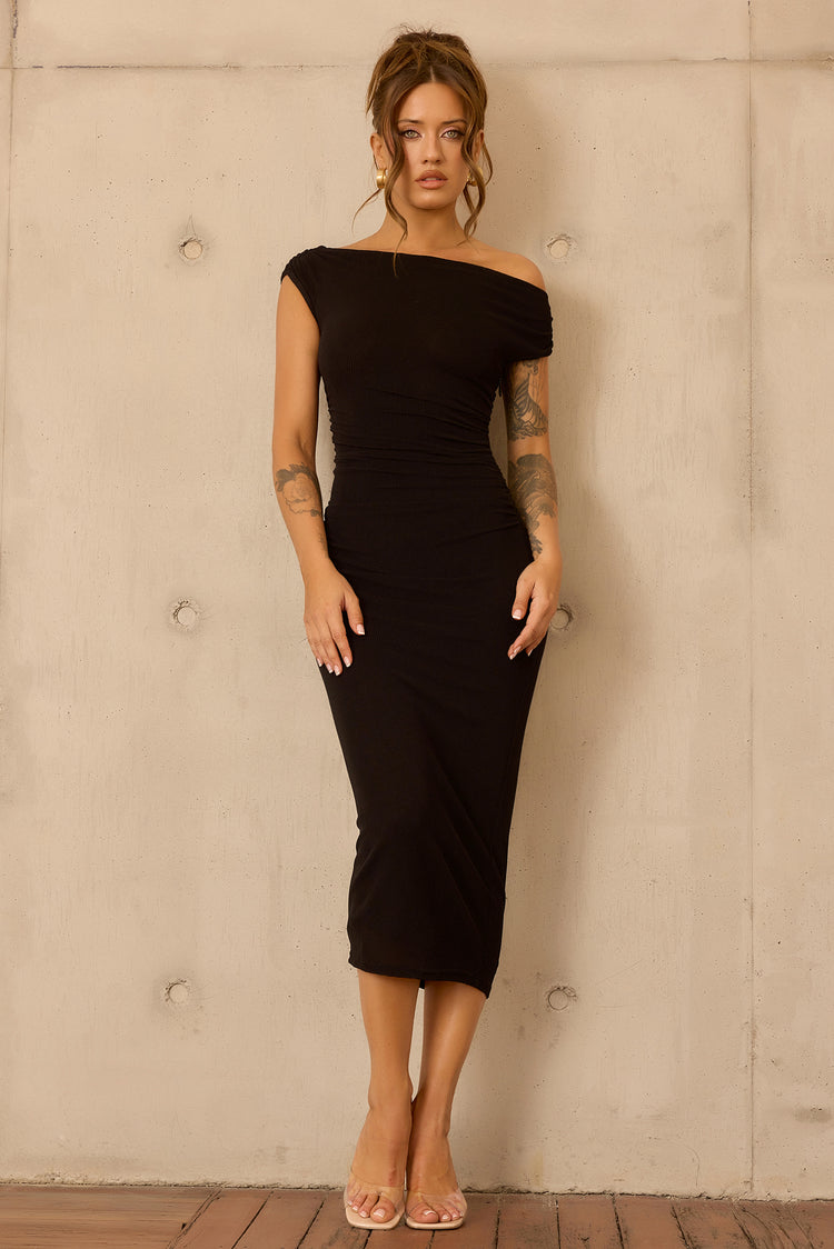 Terracotta Whisper Midi Dress - Black for women