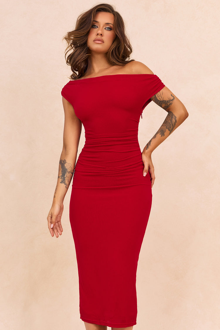 Terracotta Whisper Midi Dress - Red for women