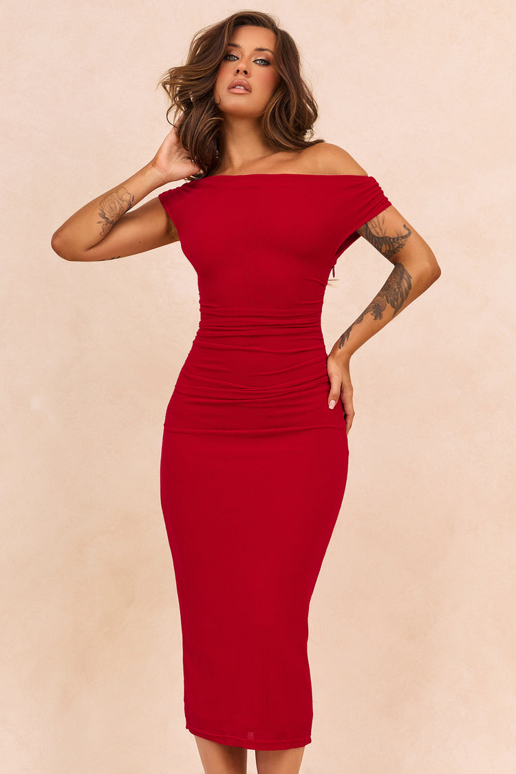 Terracotta Whisper Midi Dress - Red for women