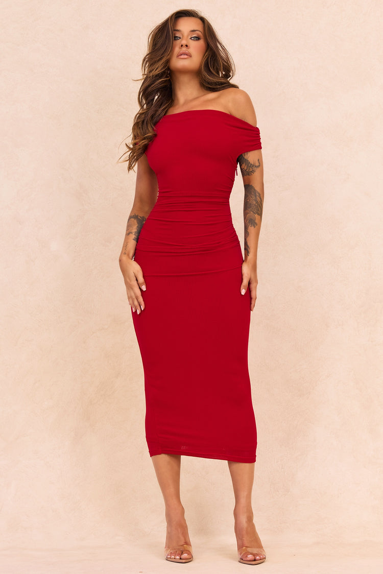 Terracotta Whisper Midi Dress - Red for women