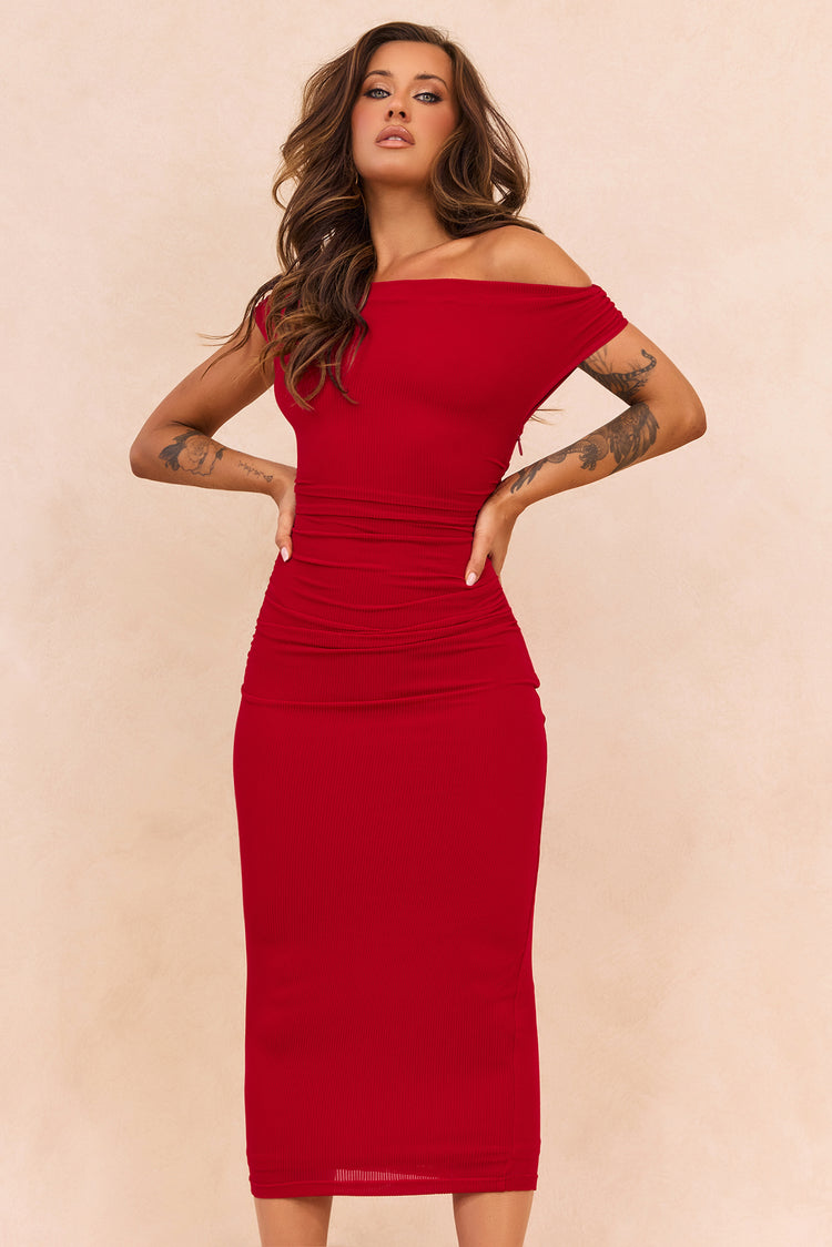 Terracotta Whisper Midi Dress - Red for women
