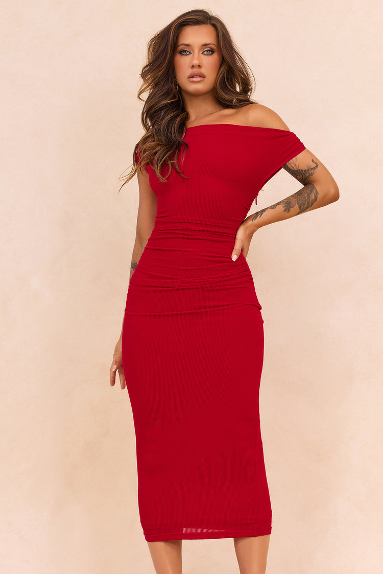 Terracotta Whisper Midi Dress - Red for women