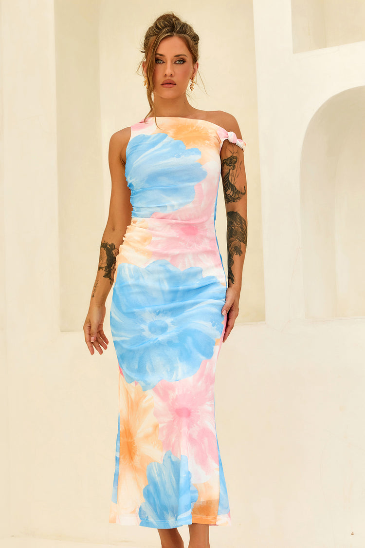The Front Row Mesh Maxi Dress - Blue Multi for women