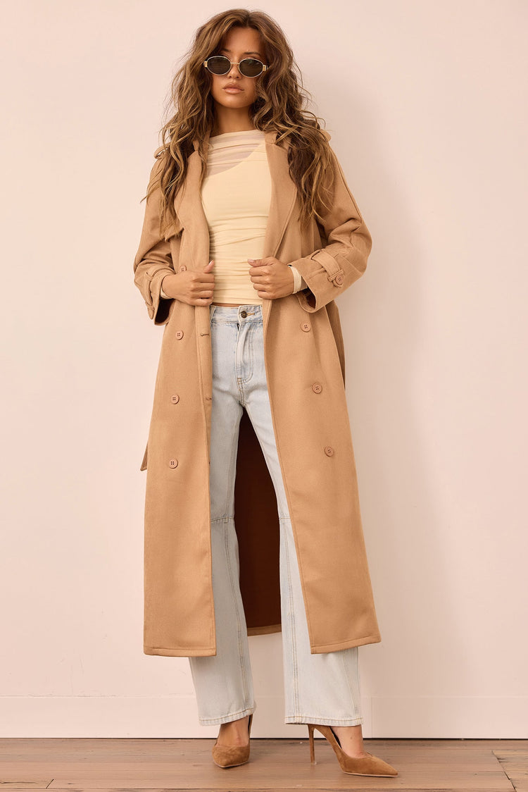 The Penny Vegan Suede Trench Coat - Tan for women