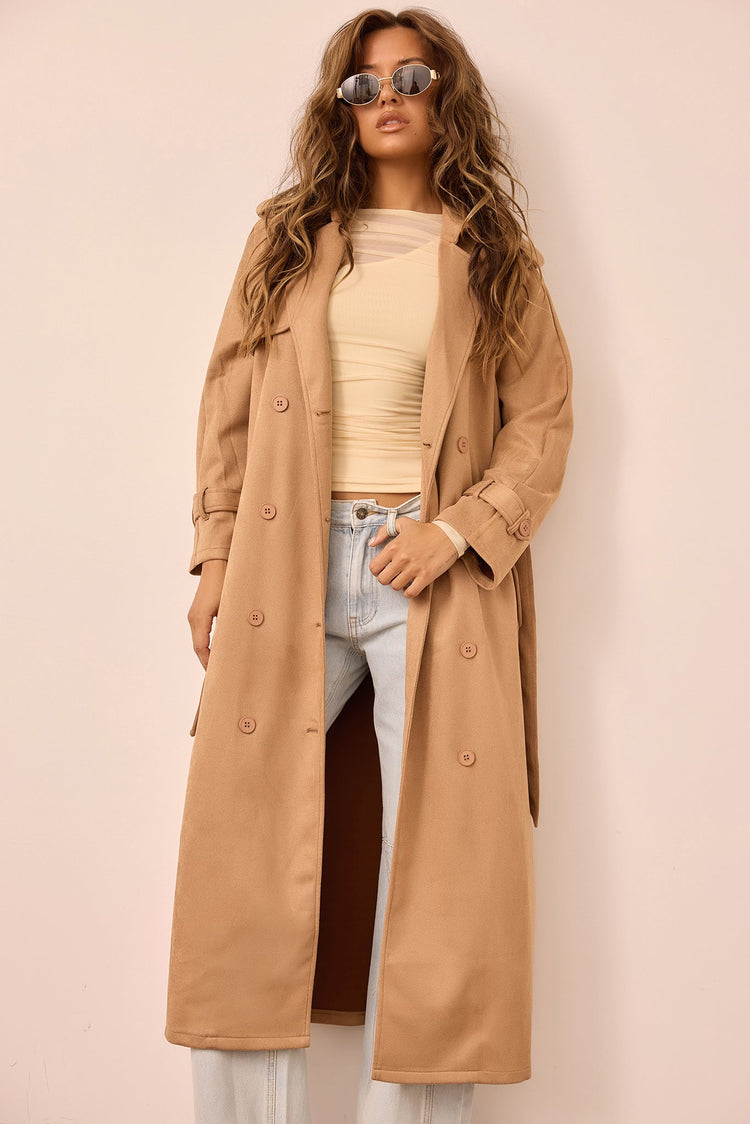 The Penny Vegan Suede Trench Coat - Tan for women