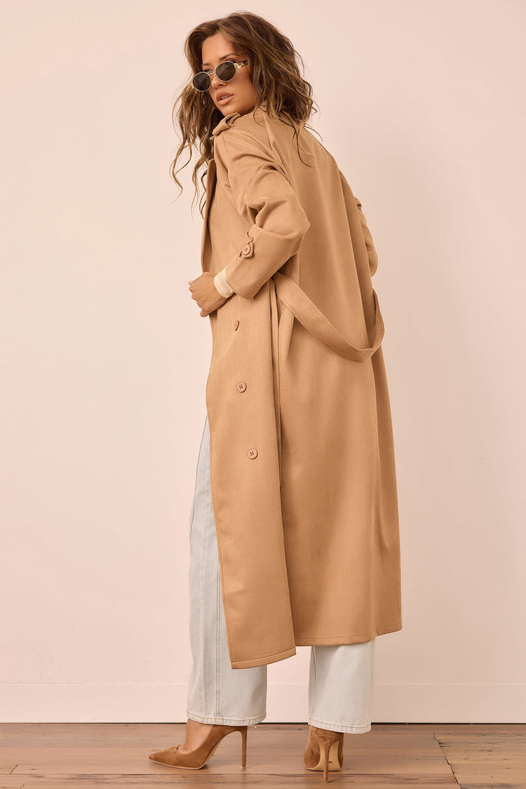 The Penny Vegan Suede Trench Coat - Tan for women