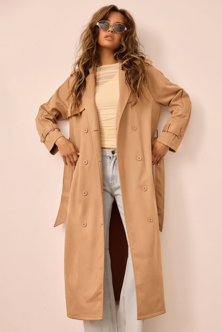 The Penny Vegan Suede Trench Coat - Tan for women